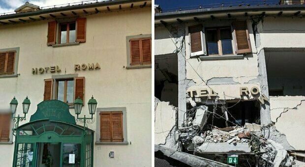 Hotel Roma di Amatrice, prima e dopo il sisma