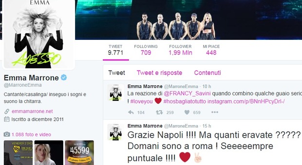 Emma Marrone ringrazia Napoli e riparte per Roma