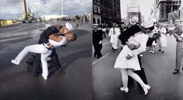 Marinaio gay sbarca e bacia il marito come nella foto icona a Times Square