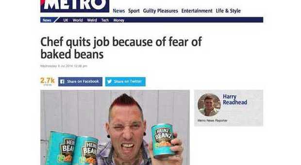 Rob Griffiths, il cuoco che ha paura dei fagioli (Metro.uk)