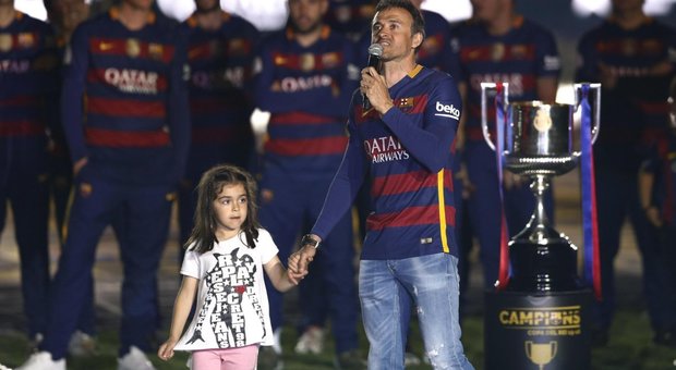 Luis Enrique con la figlia Xana ai tempi del Barcellona