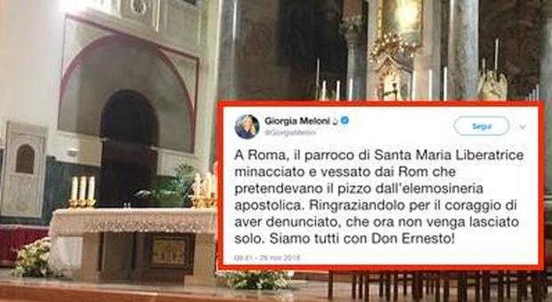 Rom e pizzo sull'elemosina, Giorgia Meloni: «Siamo con Don Ernesto, non lasciamolo solo»
