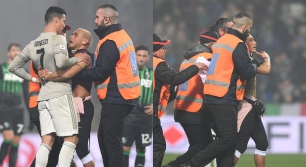 Entra in campo per abbracciare Ronaldo: l'invasore è un belga. «Denunciato, avrà il Daspo»