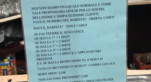 «Se fai vedere il seno bevi gratis»: bufera sul cartello esposto in un bar a Treviso