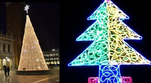 L'albero di Natale di piazza San Marco e (a dx) di Sanata Lucia