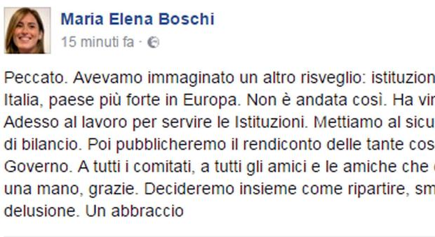 Il post di Maria Elena Boschi su Facebook
