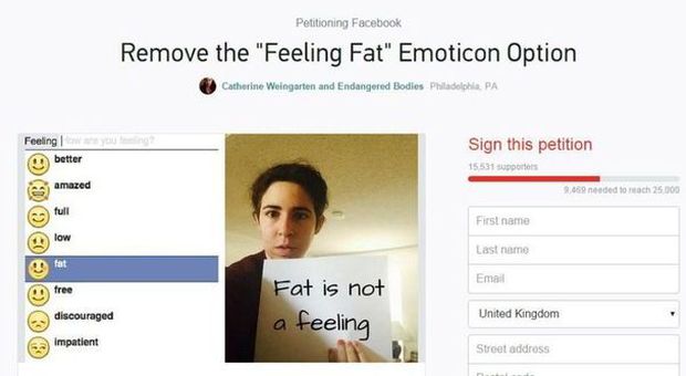 «Oggi mi sento cicciona», proteste sul web. La petizione per rimuovere l'emoticon da Fb