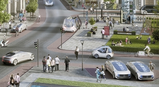 Un rendering della mobilità del futuro secondo Bosch e Daimler