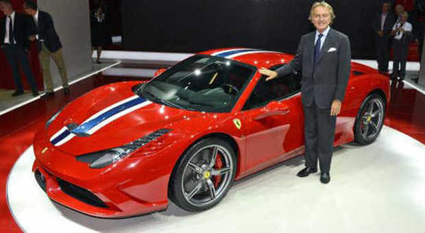 Il presidente della Ferrari Montezemolo con la 458 Speciale al salone di Francoforte