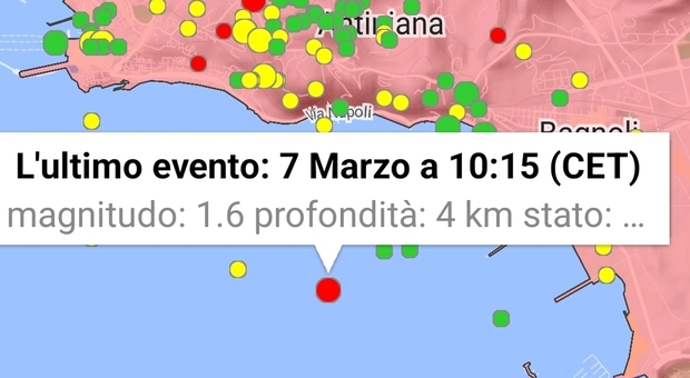 Scossa di terremoto di magnitudo 1.6 con epicentro nel golfo di Pozzuoli