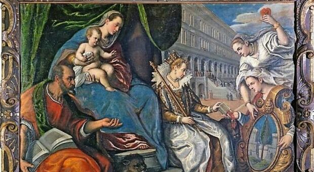 La tela dipinta da Cesare Vecellio, cugino del Tiziano che raffigura la dedizione del Cadore alla Serenissima