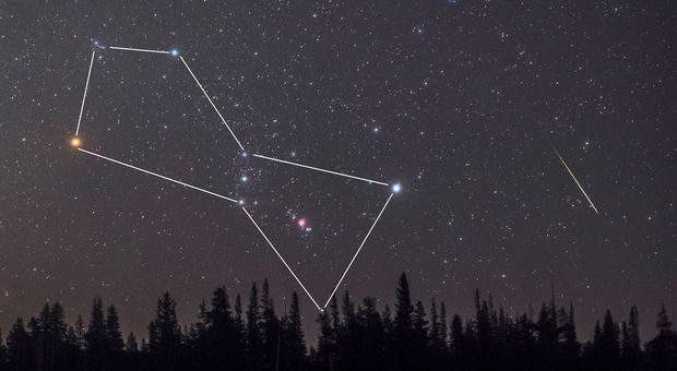 La costellazione di Orione, la stella gialla a sinistra è Betelegeuse