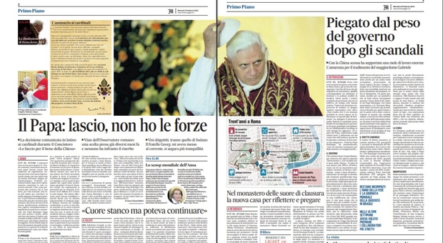Le dimissioni da Papa, il racconto del Messaggero del 12 febbraio 2013. Ratzinger: «Lascio, non ho le forze»