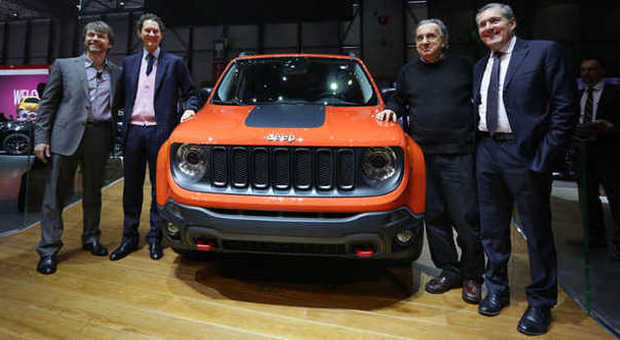 La presentazione della Jeep Renegade a Ginevra: da sinistra Manley, Elkann, Marchionne e Altavilla