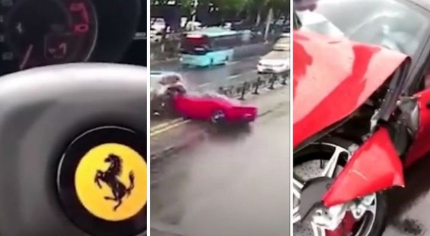 Schianto in Ferrari da 500mila euro appena uscita dalla concessionaria: una donna al volante Video