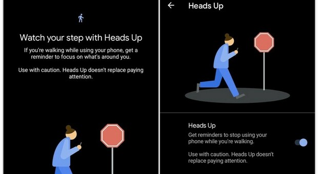 Heads Up, l'app di Google che avvisa l'utente di alzare lo sguardo dallo smartphone