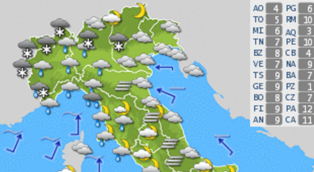 Meteo, ancora maltempo su tutta l'Italia: weekend con pioggia e neve -LE PREVISIONI