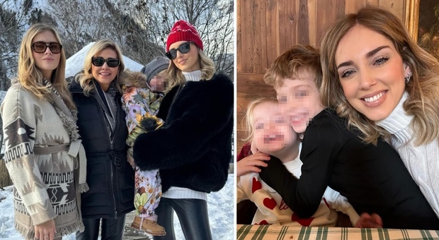 Chiara Ferragni in montagna con i figli, mamma Marina e la sorella Valentina. Fedez grande assente. «Crisi di coppia?»