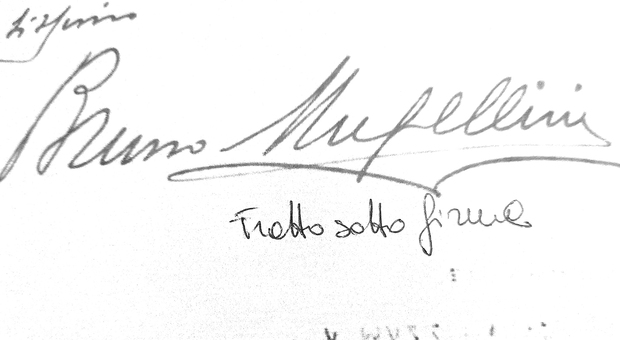 La firma di Bruno Mugellini con il commento della grafologa Cerasi