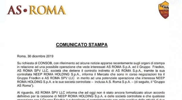 La nota ufficiale della Roma