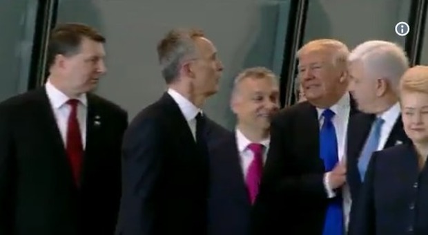 Trump spinge via il premier del Montenegro al momento della foto, il video fa il giro del web
