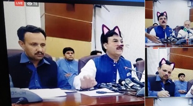 Pakistan, politici in diretta su Facebook con orecchie e baffi da gatto: «Colpa di un errore umano»