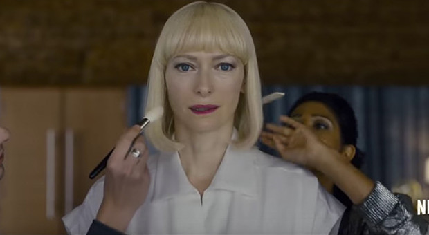 Tilda Swinton in una scena del film "Okja", prodotto da Netflix