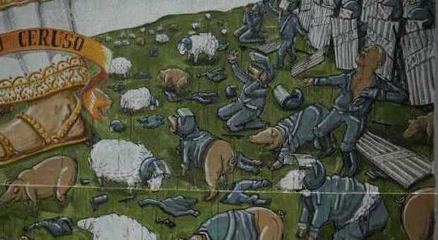 San Basilio, nel murales poliziotti come maiali e pecore: è polemica, il Campidoglio lo rimuove