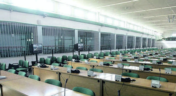L'aula bunker di Rebibbia, dove si sta svolgendo l'udienza preliminare