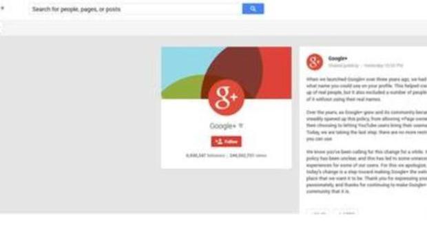 Google Plus cambia le regole: Basta all'obbligo dell'uso del vero nome