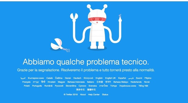 Twitter down in molti Paesi. Avviso in homepage: «Abbiamo problemi tecnici»