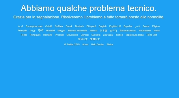 Twitter down in molti Paesi. Avviso in homepage: «Abbiamo problemi tecnici»