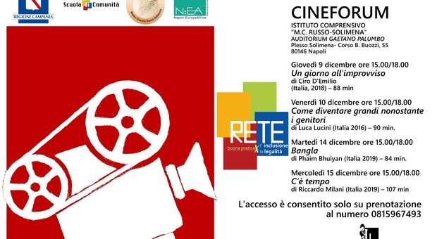 Cinema gratuito alla scuola di Barra per studenti e gentori: arriva il progetto «Rete»