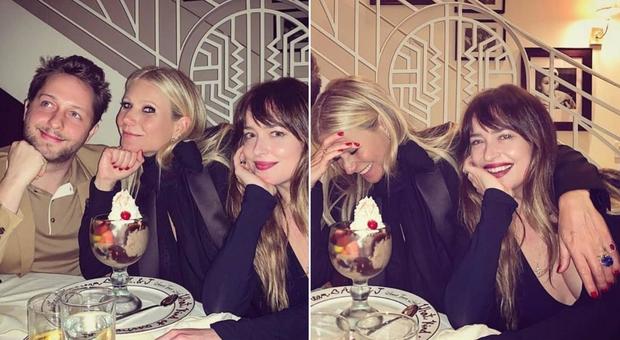 Gwyneth Paltrow e Dakota Johnson, compagna del suo ex marito Chris Martin: risate tra amiche a cena