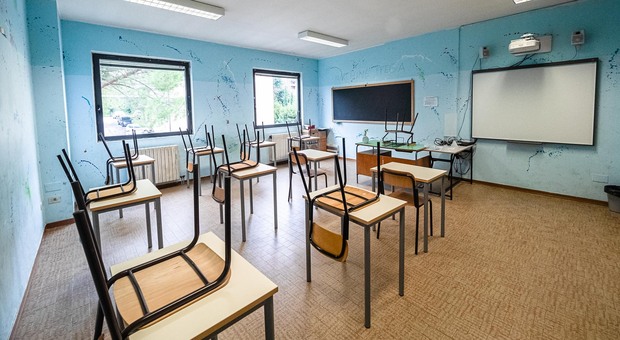 L'aula vuota al liceo sciientifico Alessi di Perugia