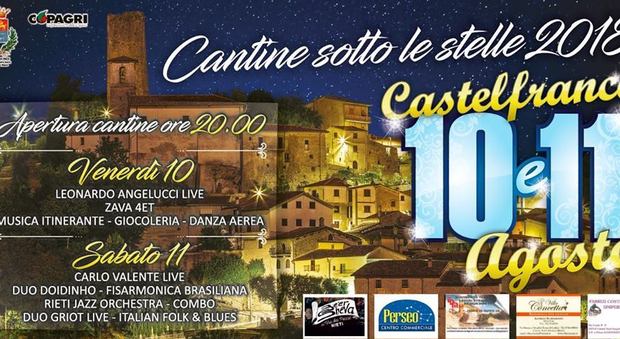 Rieti, venerdì e sabato a Castelfranco torna “Cantine sotto le stelle”