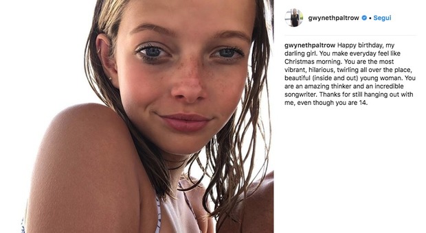 Gwyneth Paltrow, la figlia compie 14 anni: la foto su Instagram, «bella come mamma e papà»