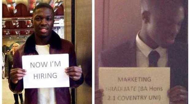 Alfred Ajani, 22 anni, trova lavoro grazie ad un cartello (Twitter)