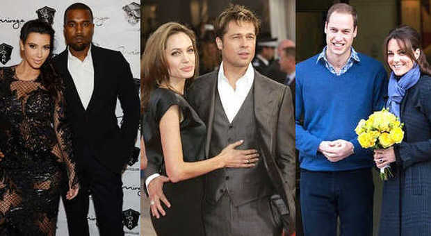 Kim Kardashian e Kanye West, Angelina Jolie e Brad Pitt, il principe William e Kate Middleton