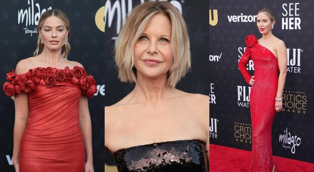 Critics choice awards 2024, look pagelle: Margot Robbie ed Emily Blunt gemelle (7), il ritorno di Meg Ryan (10), Jennifer Aniston "ricicla" l'abito (6)