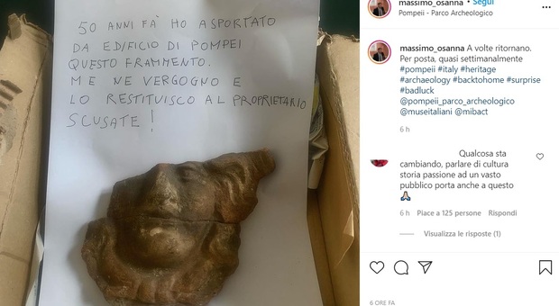 Scavi di Pompei, reperto trafugato restituito 50 anni dopo: «Me ne vergogno, scusate»