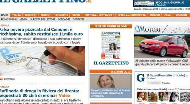 La home page di Gazzettino.it