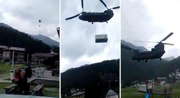 Atterraggio di emergenza per un elicottero dell'Esercito: volano i tetti della case, terrore fra i turisti