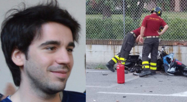 Massimo Salviato e la sua moto dopo l'incidente
