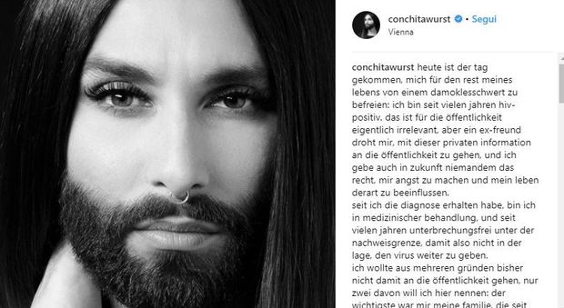 Conchita Wurst e la confessione su Instagram: «Da anni sono positiva all'HIV, un ex mi ricatta»