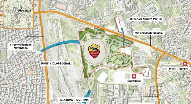 Stadio della Roma, rivoluzione viabilità a Pietralata: tre ponti ciclopedonali e nuova stazione metro