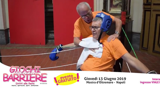 Antonio Noccetti e Mario Porfito in un video che pubblicizza Giochi senza barriere