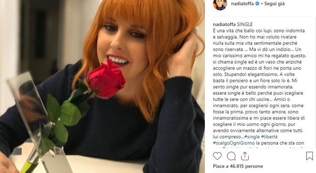 Nadia Toffa confessa su Instagram: «Ho un carissimo amico, sono innamorata»