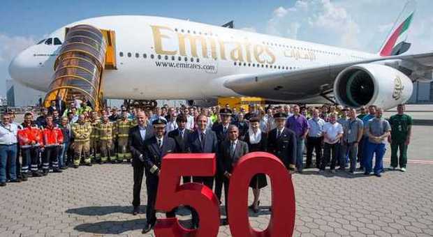 Emirates, arriva il 50esimo A380. Il presidente Clark: «Siamo la più grande compagnia del mondo»