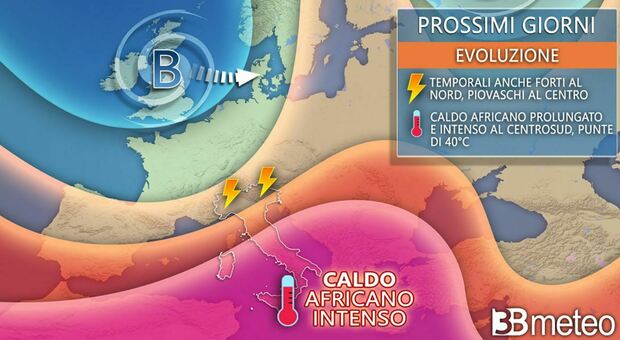 Italia spaccata in due: nubifragi al Nord, forte ondata di caldo e afa al Centro Sud